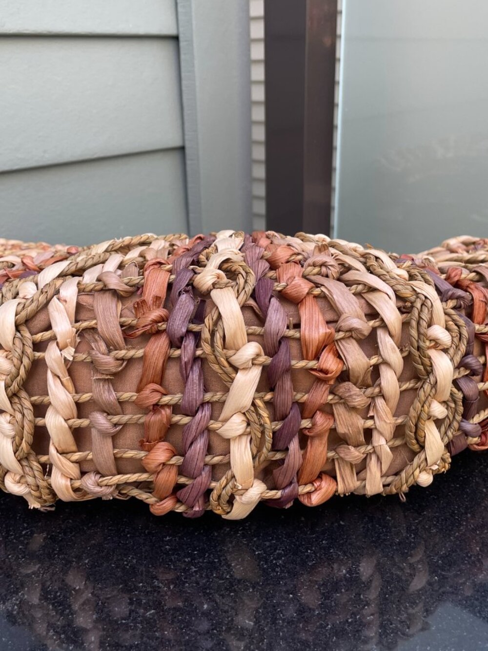Woven Straw Boho Handbag Wooden Ring Handle Beach Tote Purse Resort Style - Picture 5 of 7